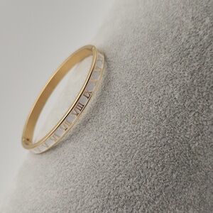18K Gold Plated Roman Numeral Bangle – White ,Tarnish-Proof Stainless Steel